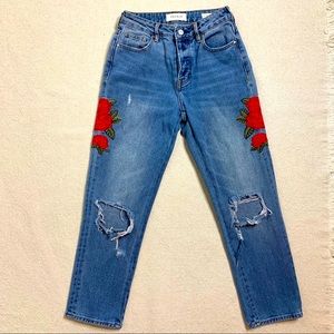 Pacsun Rose Embroidered Distressed Mom Jeans 24